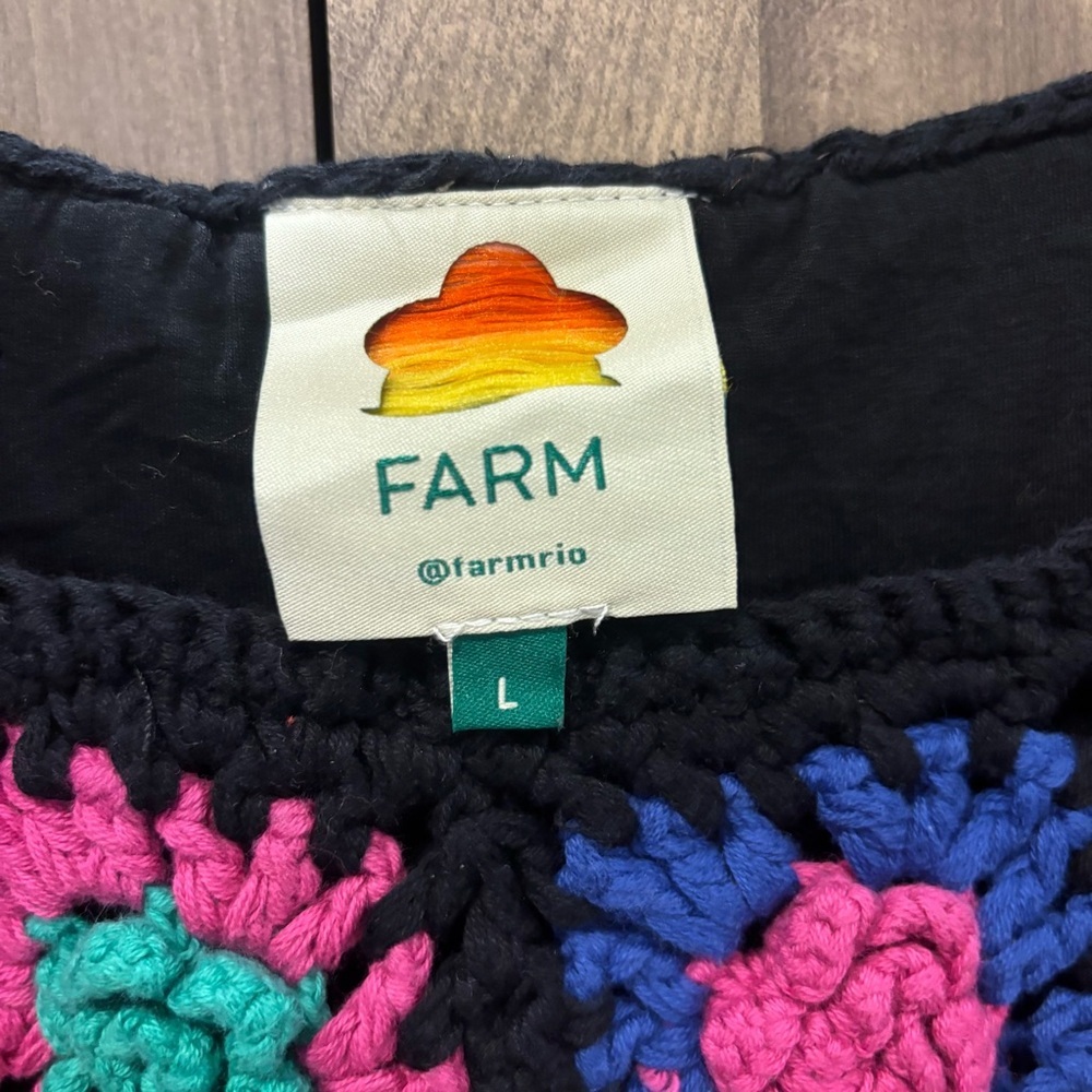 Farm Rio Black Flower Crochet Dress large - Picture 4 of 11